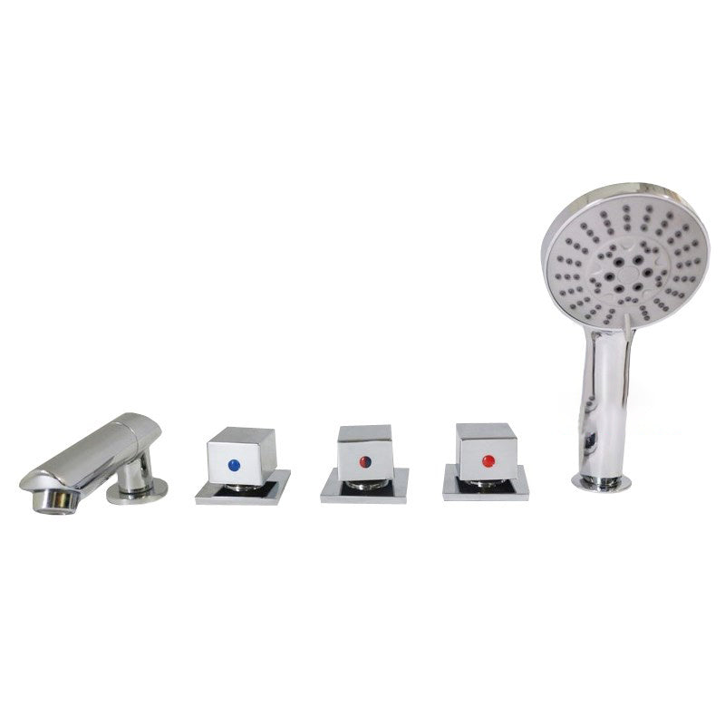 Deck Mounted Copper Roman Tub Faucet Low Arc Roman Tub Faucet Set in Chrome Square Handle Clearhalo 'Bathroom Remodel & Bathroom Fixtures' 'Bathtub Faucets' 'bathtub_faucets' 'Home Improvement' 'home_improvement' 'home_improvement_bathtub_faucets' 7196583