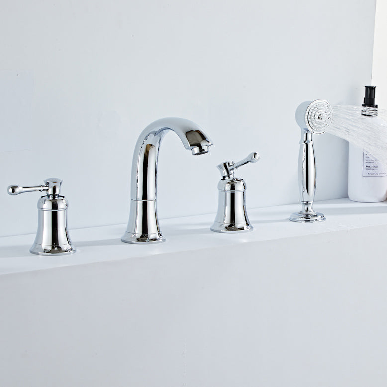 Modern Deck Mounted Lever Handle Bathroom Faucet with Handheld Shower Head Clearhalo 'Bathroom Remodel & Bathroom Fixtures' 'Bathtub Faucets' 'bathtub_faucets' 'Home Improvement' 'home_improvement' 'home_improvement_bathtub_faucets' 7196626