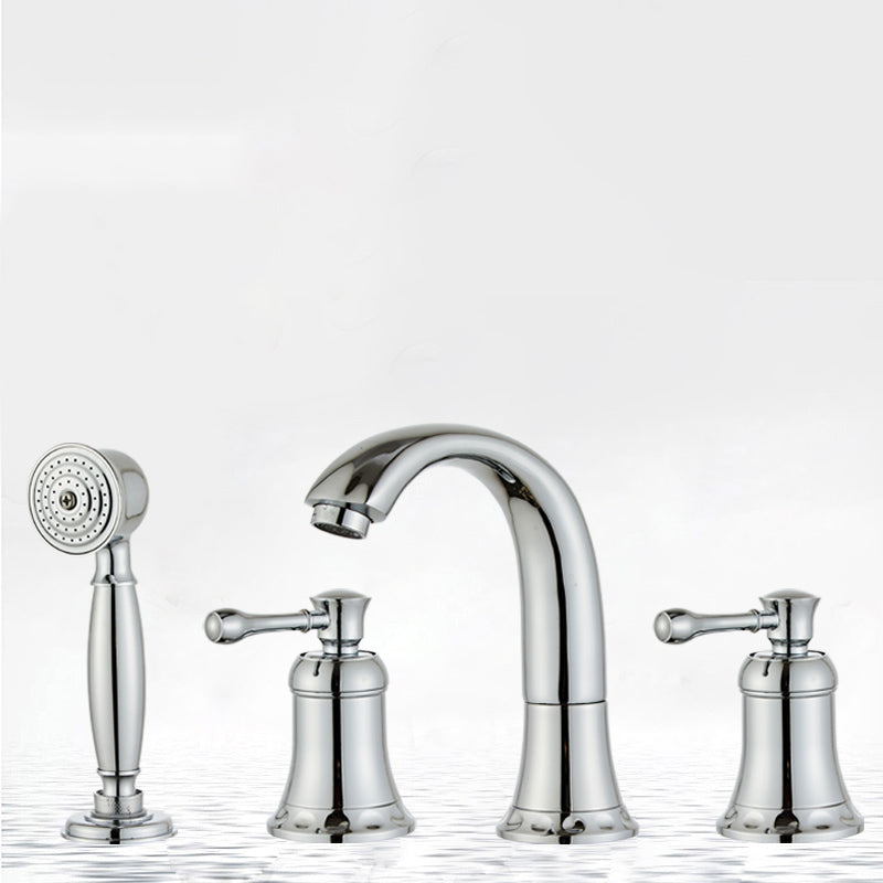 Modern Deck Mounted Lever Handle Bathroom Faucet with Handheld Shower Head Clearhalo 'Bathroom Remodel & Bathroom Fixtures' 'Bathtub Faucets' 'bathtub_faucets' 'Home Improvement' 'home_improvement' 'home_improvement_bathtub_faucets' 7196631