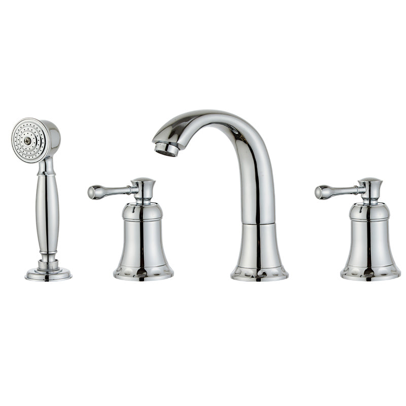 Modern Deck Mounted Lever Handle Bathroom Faucet with Handheld Shower Head Clearhalo 'Bathroom Remodel & Bathroom Fixtures' 'Bathtub Faucets' 'bathtub_faucets' 'Home Improvement' 'home_improvement' 'home_improvement_bathtub_faucets' 7196633