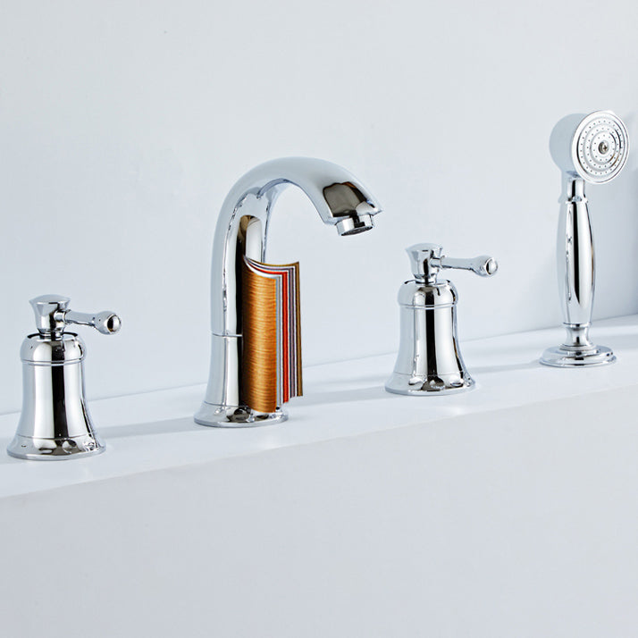 Modern Deck Mounted Lever Handle Bathroom Faucet with Handheld Shower Head Clearhalo 'Bathroom Remodel & Bathroom Fixtures' 'Bathtub Faucets' 'bathtub_faucets' 'Home Improvement' 'home_improvement' 'home_improvement_bathtub_faucets' 7196635