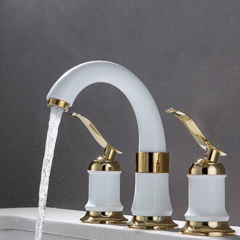 Modern Deck Mounted Lever Handle Bathroom Faucet with Handheld Shower Head Gold-White 3 Hole Faucets Clearhalo 'Bathroom Remodel & Bathroom Fixtures' 'Bathtub Faucets' 'bathtub_faucets' 'Home Improvement' 'home_improvement' 'home_improvement_bathtub_faucets' 7196638