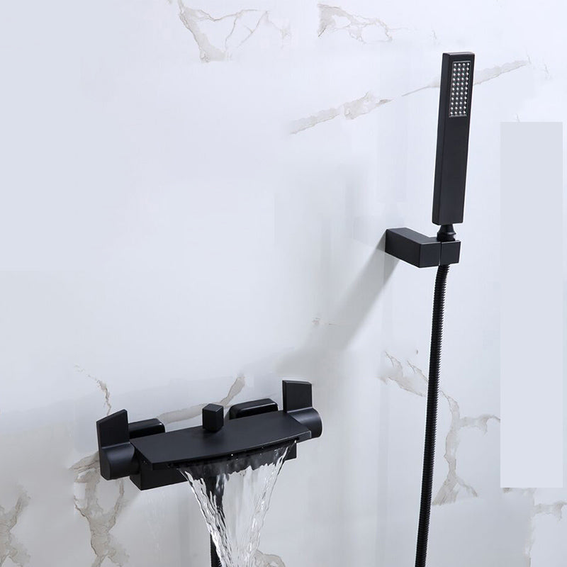Waterfall Bath Faucet Adjustable Water Flow Wall Mounted Bathroom Faucet Black Hand Shower Included Clearhalo 'Bathroom Remodel & Bathroom Fixtures' 'Bathtub Faucets' 'bathtub_faucets' 'Home Improvement' 'home_improvement' 'home_improvement_bathtub_faucets' 7196654