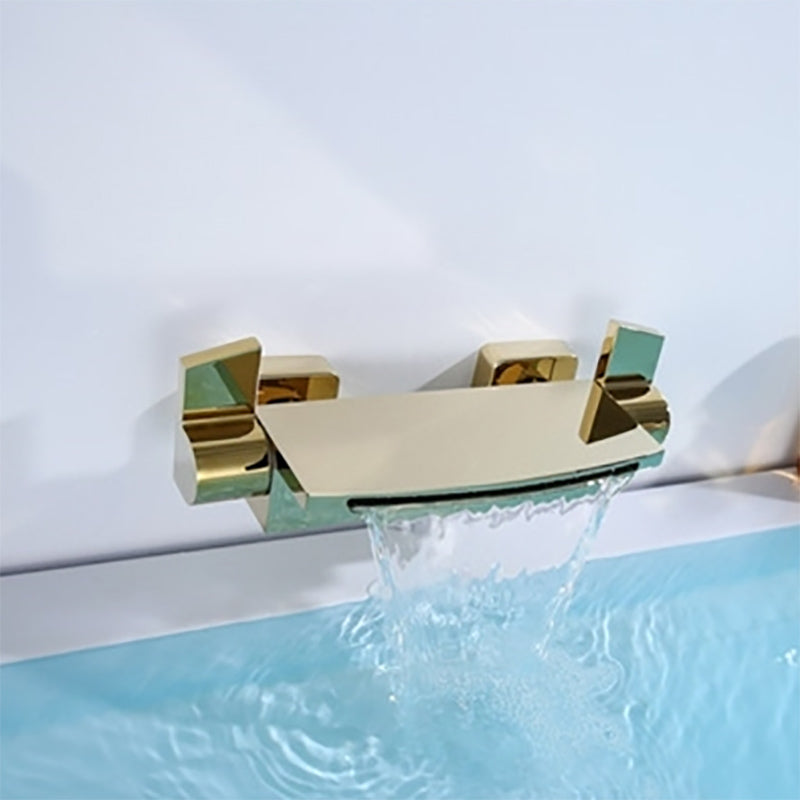 Waterfall Bath Faucet Adjustable Water Flow Wall Mounted Bathroom Faucet Gold Hand Shower Not Included Clearhalo 'Bathroom Remodel & Bathroom Fixtures' 'Bathtub Faucets' 'bathtub_faucets' 'Home Improvement' 'home_improvement' 'home_improvement_bathtub_faucets' 7196656