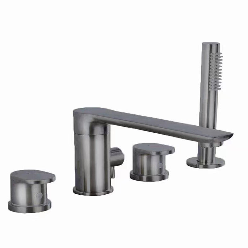 Modern Swivel Bath Faucet Solid Color Deck-Mount Bathroom Faucet Grey 4 Hole Faucets Clearhalo 'Bathroom Remodel & Bathroom Fixtures' 'Bathtub Faucets' 'bathtub_faucets' 'Home Improvement' 'home_improvement' 'home_improvement_bathtub_faucets' 7196664
