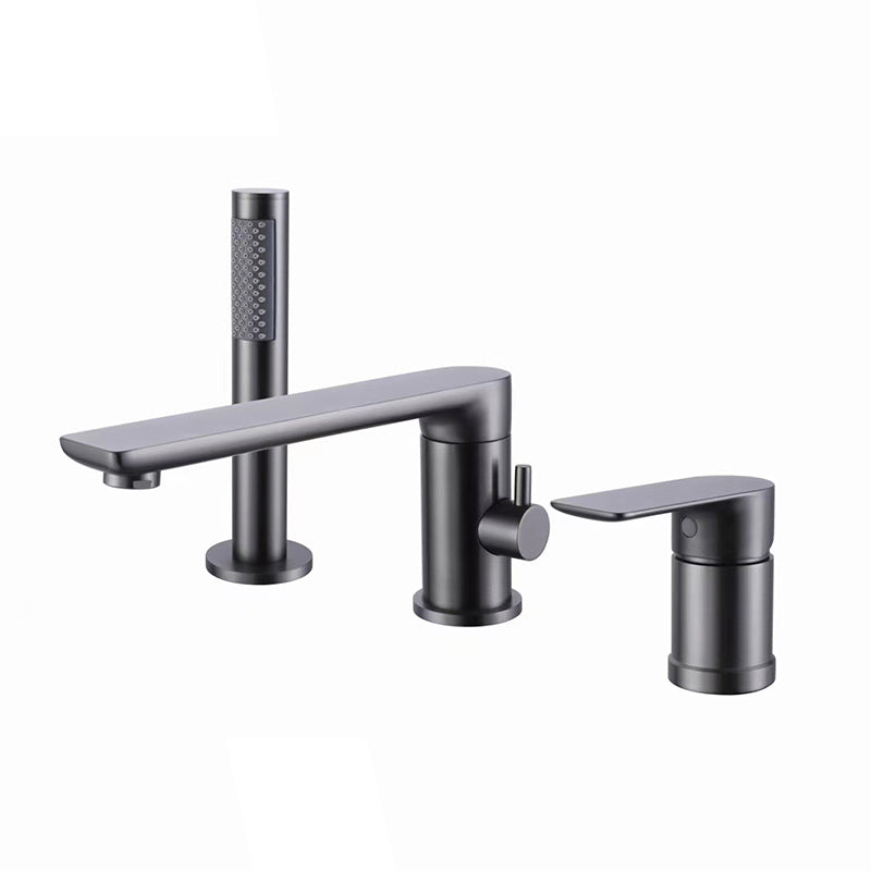 Modern Swivel Bath Faucet Solid Color Deck-Mount Bathroom Faucet Grey 3 Hole Faucets Clearhalo 'Bathroom Remodel & Bathroom Fixtures' 'Bathtub Faucets' 'bathtub_faucets' 'Home Improvement' 'home_improvement' 'home_improvement_bathtub_faucets' 7196668