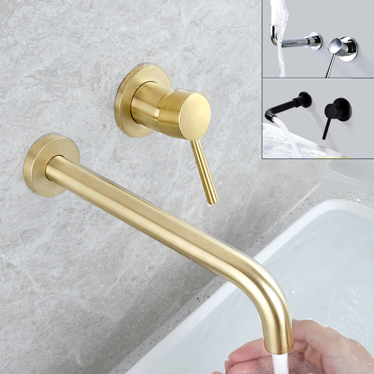 Wall Mounted Metal Tub Filler Low Arc Tubular Bathroom Faucet Clearhalo 'Bathroom Remodel & Bathroom Fixtures' 'Bathtub Faucets' 'bathtub_faucets' 'Home Improvement' 'home_improvement' 'home_improvement_bathtub_faucets' 7196703