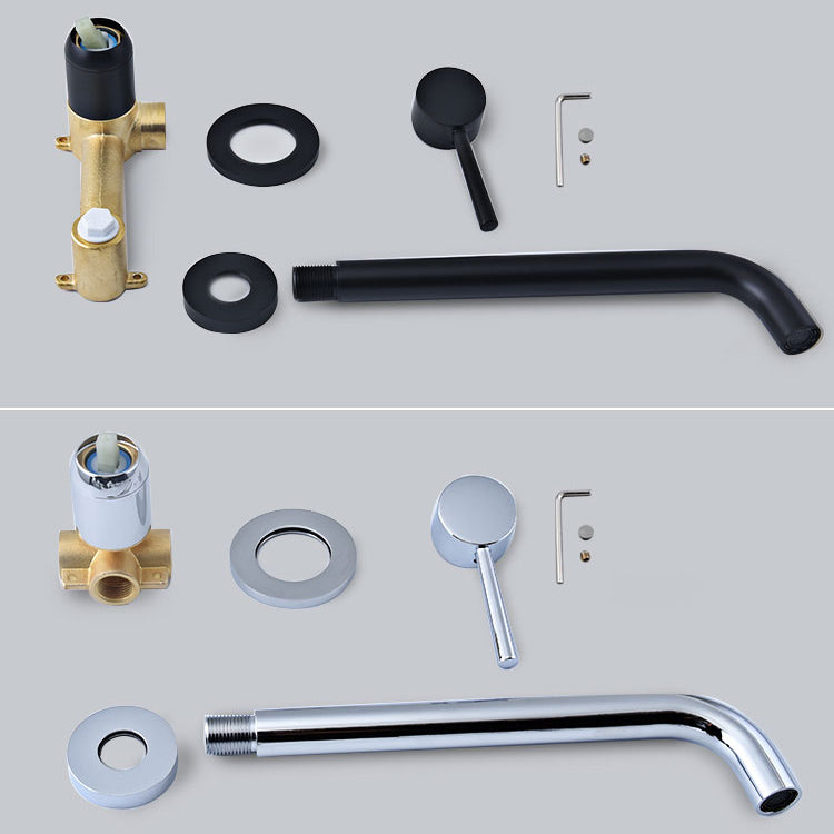 Wall Mounted Metal Tub Filler Low Arc Tubular Bathroom Faucet Clearhalo 'Bathroom Remodel & Bathroom Fixtures' 'Bathtub Faucets' 'bathtub_faucets' 'Home Improvement' 'home_improvement' 'home_improvement_bathtub_faucets' 7196714