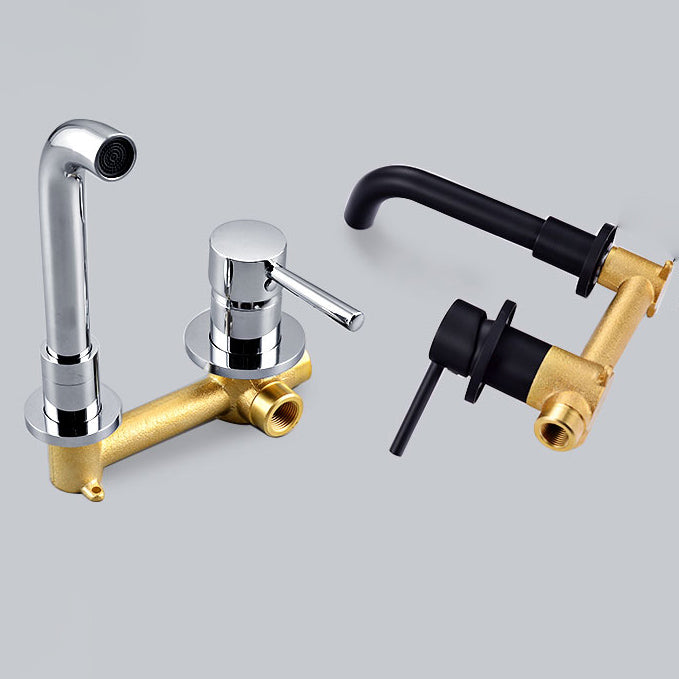 Wall Mounted Metal Tub Filler Low Arc Tubular Bathroom Faucet Clearhalo 'Bathroom Remodel & Bathroom Fixtures' 'Bathtub Faucets' 'bathtub_faucets' 'Home Improvement' 'home_improvement' 'home_improvement_bathtub_faucets' 7196718
