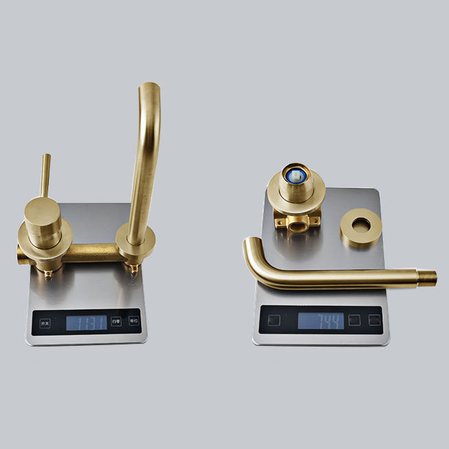 Wall Mounted Metal Tub Filler Low Arc Tubular Bathroom Faucet Clearhalo 'Bathroom Remodel & Bathroom Fixtures' 'Bathtub Faucets' 'bathtub_faucets' 'Home Improvement' 'home_improvement' 'home_improvement_bathtub_faucets' 7196719