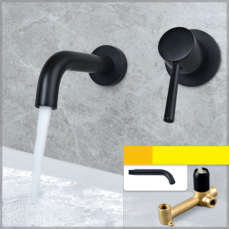Wall Mounted Metal Tub Filler Low Arc Tubular Bathroom Faucet Black Unibody Valve Swivel Clearhalo 'Bathroom Remodel & Bathroom Fixtures' 'Bathtub Faucets' 'bathtub_faucets' 'Home Improvement' 'home_improvement' 'home_improvement_bathtub_faucets' 7196725