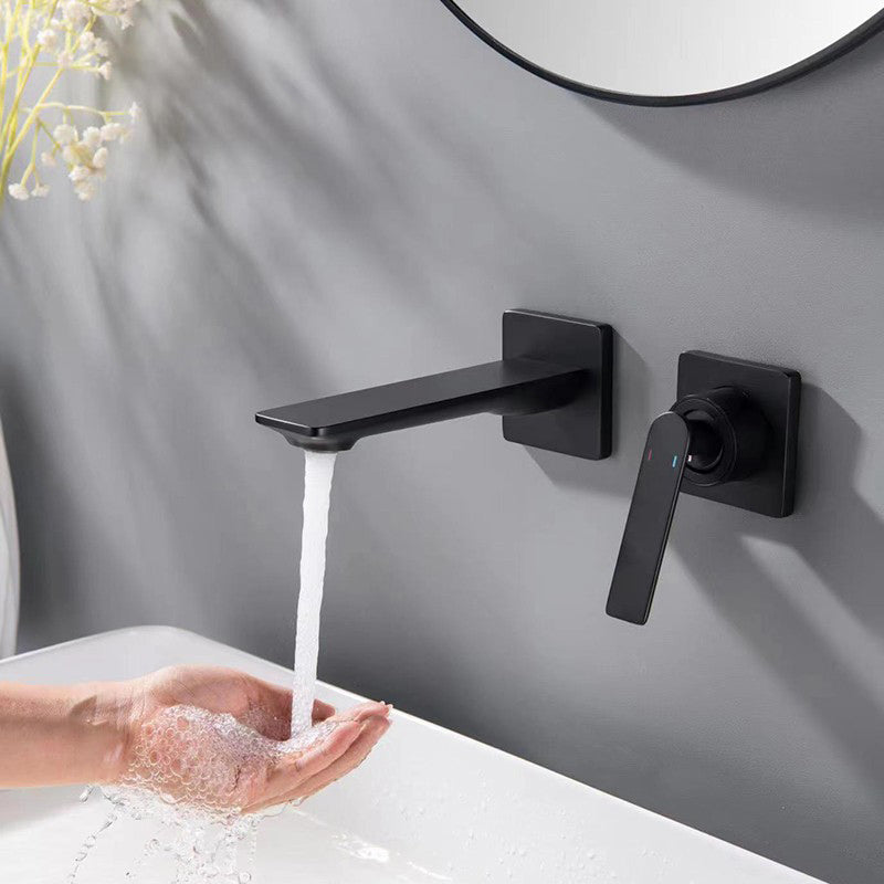 Traditional Wall Mounted Metal Tub Filler Low Arc Tub Faucet Trim Black Low Arc Clearhalo 'Bathroom Remodel & Bathroom Fixtures' 'Bathtub Faucets' 'bathtub_faucets' 'Home Improvement' 'home_improvement' 'home_improvement_bathtub_faucets' 7196733