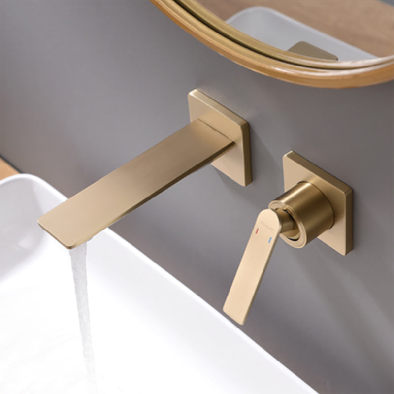 Traditional Wall Mounted Metal Tub Filler Low Arc Tub Faucet Trim Gold Low Arc Clearhalo 'Bathroom Remodel & Bathroom Fixtures' 'Bathtub Faucets' 'bathtub_faucets' 'Home Improvement' 'home_improvement' 'home_improvement_bathtub_faucets' 7196736