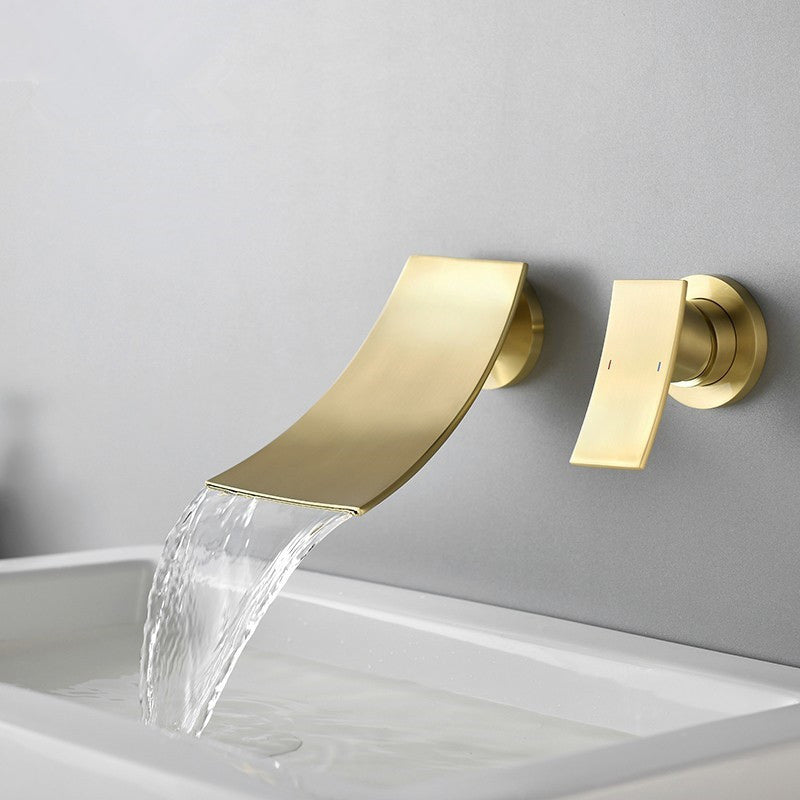 Wall Mounted Metal Tub Filler One Handles Waterfall Tub Faucet Trim Clearhalo 'Bathroom Remodel & Bathroom Fixtures' 'Bathtub Faucets' 'bathtub_faucets' 'Home Improvement' 'home_improvement' 'home_improvement_bathtub_faucets' 7196748