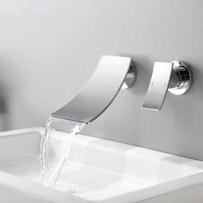 Wall Mounted Metal Tub Filler One Handles Waterfall Tub Faucet Trim Chrome Clearhalo 'Bathroom Remodel & Bathroom Fixtures' 'Bathtub Faucets' 'bathtub_faucets' 'Home Improvement' 'home_improvement' 'home_improvement_bathtub_faucets' 7196749