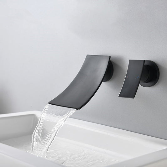 Wall Mounted Metal Tub Filler One Handles Waterfall Tub Faucet Trim Clearhalo 'Bathroom Remodel & Bathroom Fixtures' 'Bathtub Faucets' 'bathtub_faucets' 'Home Improvement' 'home_improvement' 'home_improvement_bathtub_faucets' 7196751
