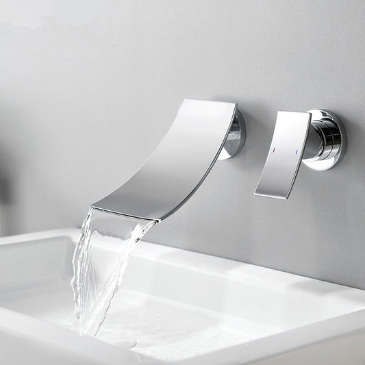 Wall Mounted Metal Tub Filler One Handles Waterfall Tub Faucet Trim Clearhalo 'Bathroom Remodel & Bathroom Fixtures' 'Bathtub Faucets' 'bathtub_faucets' 'Home Improvement' 'home_improvement' 'home_improvement_bathtub_faucets' 7196753