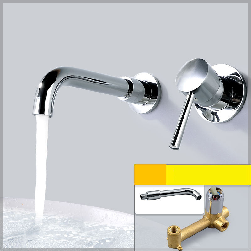 Contemporary Wall Mounted One Handle Kitchen Faucet Low Arch Water Filler Silver Unibody Valve Clearhalo 'Bathroom Remodel & Bathroom Fixtures' 'Bathtub Faucets' 'bathtub_faucets' 'Home Improvement' 'home_improvement' 'home_improvement_bathtub_faucets' 7196768