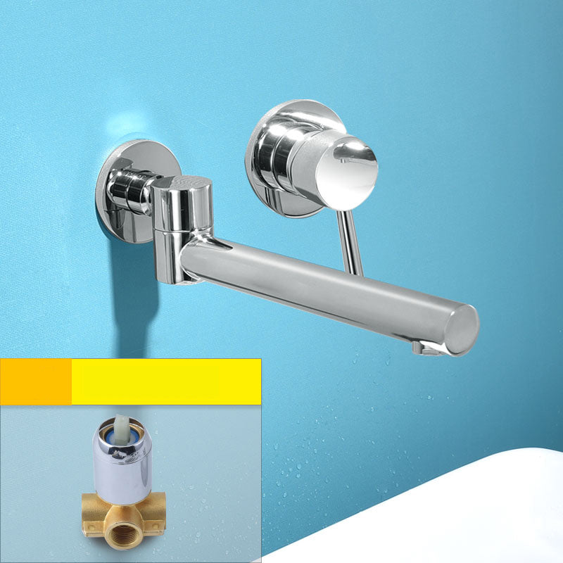 Contemporary Wall Mounted One Handle Kitchen Faucet Low Arch Water Filler Chrome Split-Body Valve Clearhalo 'Bathroom Remodel & Bathroom Fixtures' 'Bathtub Faucets' 'bathtub_faucets' 'Home Improvement' 'home_improvement' 'home_improvement_bathtub_faucets' 7196771