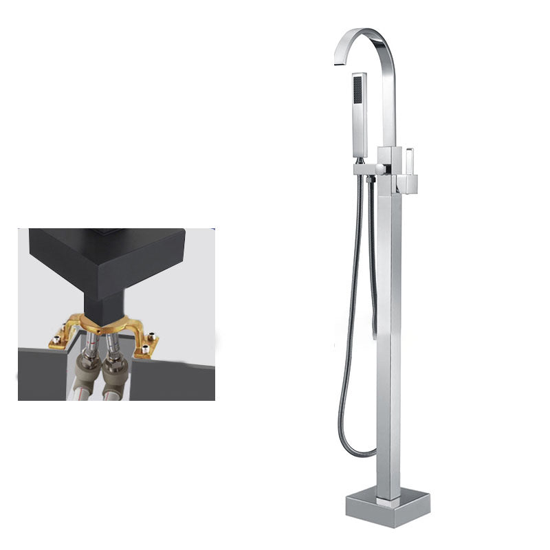Contemporary Brass Freestanding Tub Filler with Hose Floor Mounted Bathroom Faucet Chrome Embedded Box Not Included Clearhalo 'Bathroom Remodel & Bathroom Fixtures' 'Bathtub Faucets' 'bathtub_faucets' 'Home Improvement' 'home_improvement' 'home_improvement_bathtub_faucets' 7196798