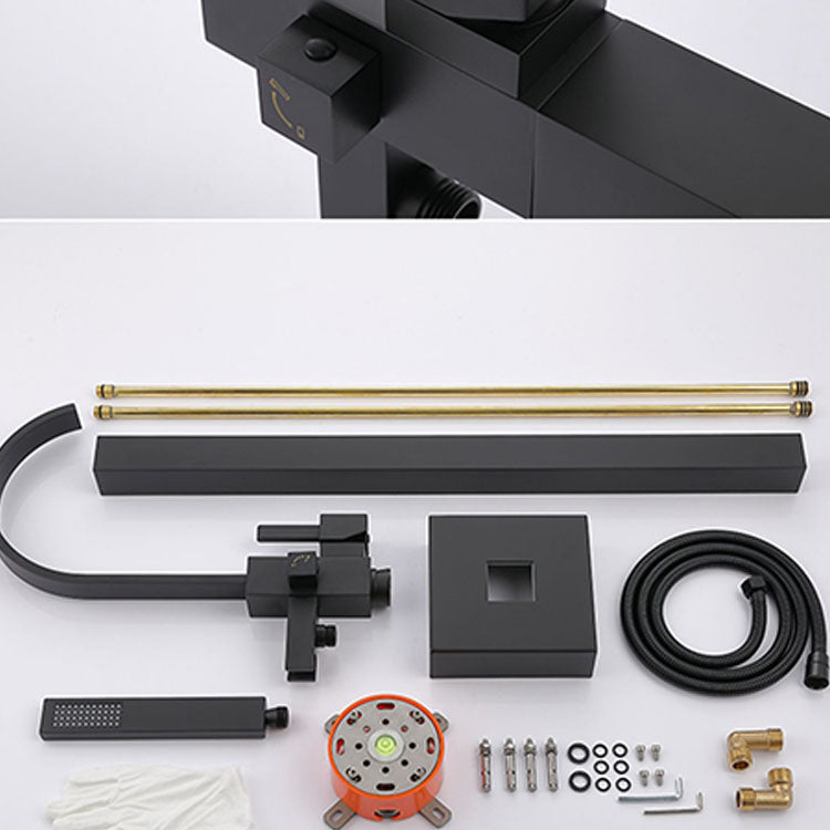 Contemporary Brass Freestanding Tub Filler with Hose Floor Mounted Bathroom Faucet Clearhalo 'Bathroom Remodel & Bathroom Fixtures' 'Bathtub Faucets' 'bathtub_faucets' 'Home Improvement' 'home_improvement' 'home_improvement_bathtub_faucets' 7196805