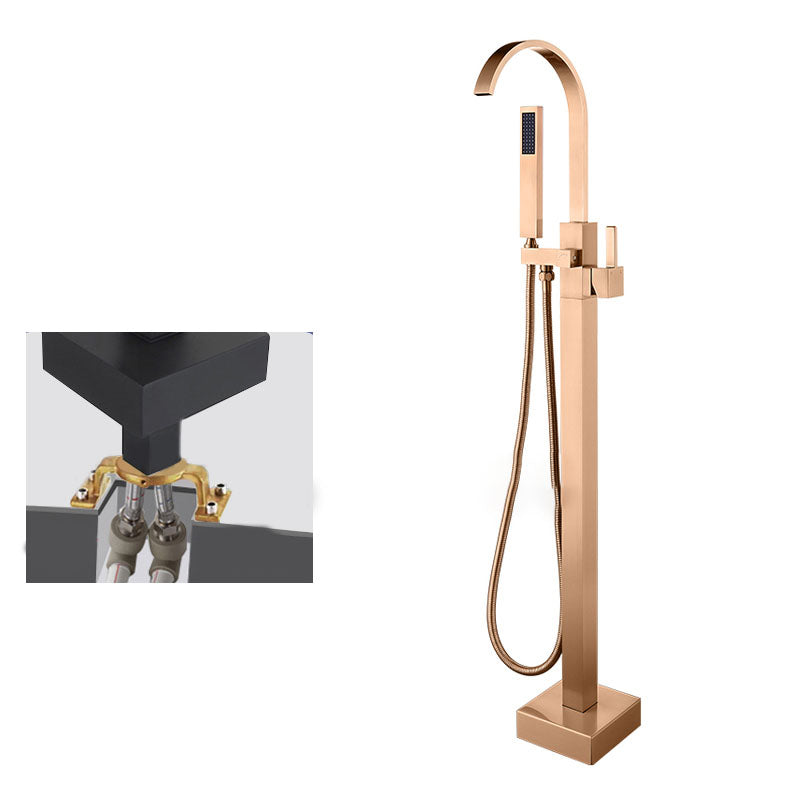 Contemporary Brass Freestanding Tub Filler with Hose Floor Mounted Bathroom Faucet Rose Gold Embedded Box Not Included Clearhalo 'Bathroom Remodel & Bathroom Fixtures' 'Bathtub Faucets' 'bathtub_faucets' 'Home Improvement' 'home_improvement' 'home_improvement_bathtub_faucets' 7196808