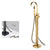 Contemporary Brass Freestanding Tub Filler with Hose Floor Mounted Bathroom Faucet Bright Gold Open Decoration Clearhalo 'Bathroom Remodel & Bathroom Fixtures' 'Bathtub Faucets' 'bathtub_faucets' 'Home Improvement' 'home_improvement' 'home_improvement_bathtub_faucets' 7196812
