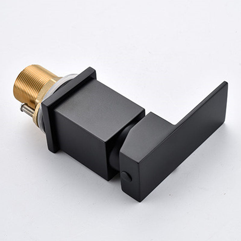 Brass Low Arc Bath Faucet with Hand Shower Square Bathroom Faucet Clearhalo 'Bathroom Remodel & Bathroom Fixtures' 'Bathtub Faucets' 'bathtub_faucets' 'Home Improvement' 'home_improvement' 'home_improvement_bathtub_faucets' 7196834