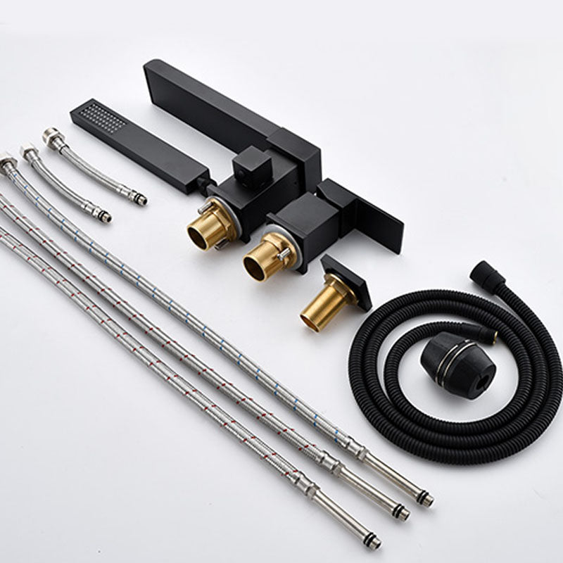 Brass Low Arc Bath Faucet with Hand Shower Square Bathroom Faucet Clearhalo 'Bathroom Remodel & Bathroom Fixtures' 'Bathtub Faucets' 'bathtub_faucets' 'Home Improvement' 'home_improvement' 'home_improvement_bathtub_faucets' 7196836