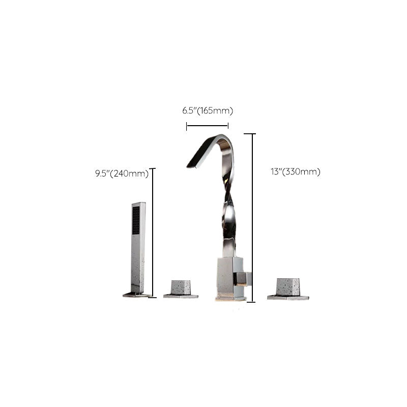 Brass Low Arc Bath Faucet with Hand Shower Square Bathroom Faucet Clearhalo 'Bathroom Remodel & Bathroom Fixtures' 'Bathtub Faucets' 'bathtub_faucets' 'Home Improvement' 'home_improvement' 'home_improvement_bathtub_faucets' 7196843