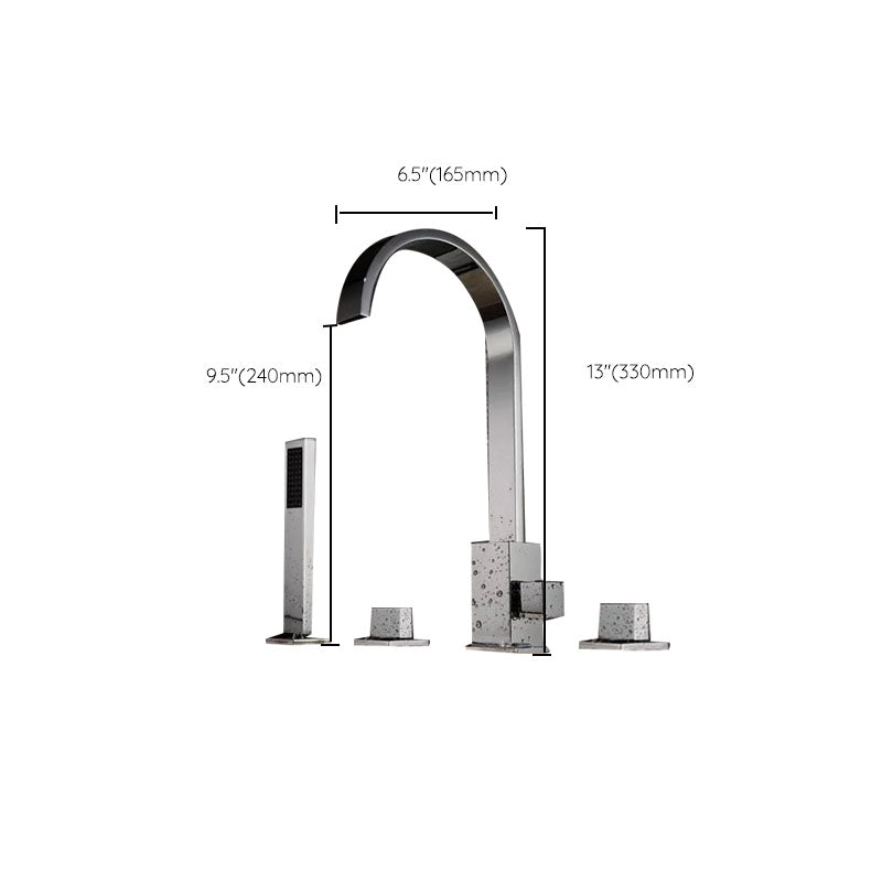 Brass Low Arc Bath Faucet with Hand Shower Square Bathroom Faucet Clearhalo 'Bathroom Remodel & Bathroom Fixtures' 'Bathtub Faucets' 'bathtub_faucets' 'Home Improvement' 'home_improvement' 'home_improvement_bathtub_faucets' 7196844