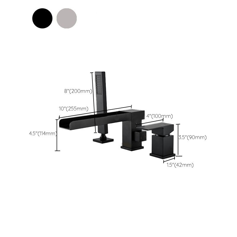 Brass Low Arc Bath Faucet with Hand Shower Square Bathroom Faucet Clearhalo 'Bathroom Remodel & Bathroom Fixtures' 'Bathtub Faucets' 'bathtub_faucets' 'Home Improvement' 'home_improvement' 'home_improvement_bathtub_faucets' 7196848