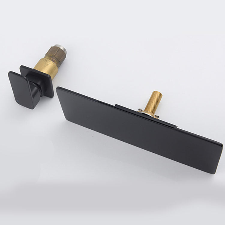 Square Brass Tub Faucet in Black with Single Handle Bathroom Faucet Clearhalo 'Bathroom Remodel & Bathroom Fixtures' 'Bathtub Faucets' 'bathtub_faucets' 'Home Improvement' 'home_improvement' 'home_improvement_bathtub_faucets' 7196858