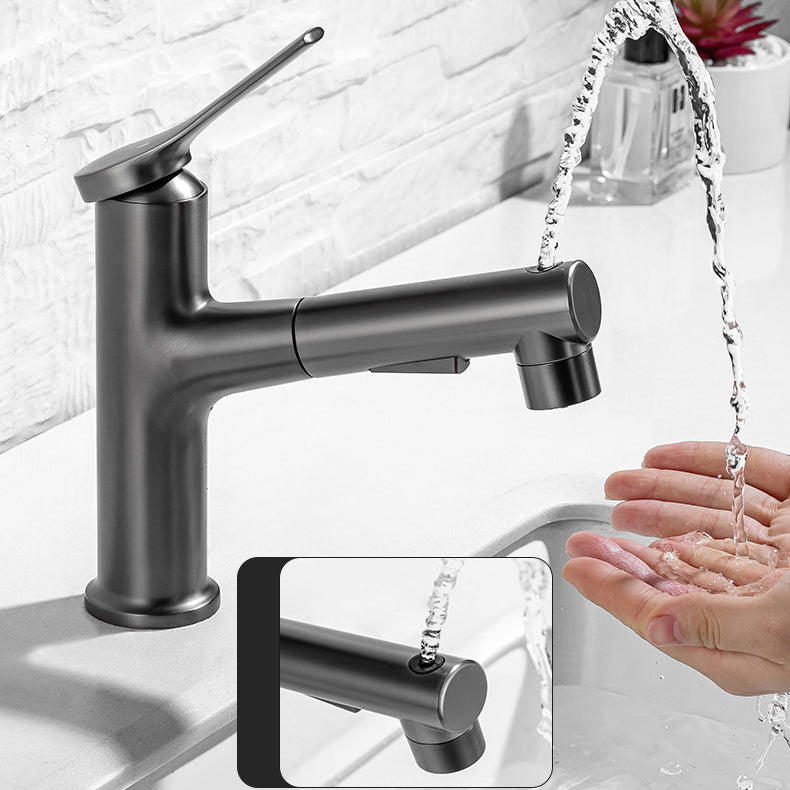 Modern Vessel Sink Faucet Lever Handle with Pull Down Sprayer Clearhalo 'Bathroom Remodel & Bathroom Fixtures' 'Bathroom Sink Faucets' 'Bathroom Sinks & Faucet Components' 'bathroom_sink_faucets' 'Home Improvement' 'home_improvement' 'home_improvement_bathroom_sink_faucets' 7197483