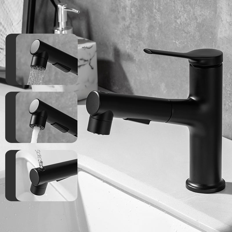 Modern Vessel Sink Faucet Lever Handle with Pull Down Sprayer Schwarz Short Clearhalo 'Bathroom Remodel & Bathroom Fixtures' 'Bathroom Sink Faucets' 'Bathroom Sinks & Faucet Components' 'bathroom_sink_faucets' 'Home Improvement' 'home_improvement' 'home_improvement_bathroom_sink_faucets' 7197484