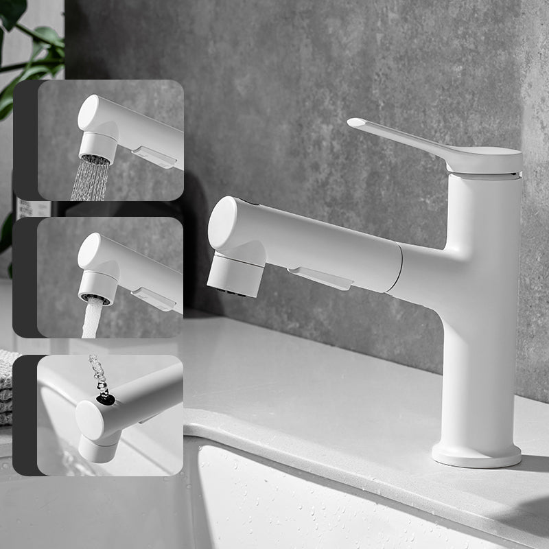 Modern Vessel Sink Faucet Lever Handle with Pull Down Sprayer Weiß Short Clearhalo 'Bathroom Remodel & Bathroom Fixtures' 'Bathroom Sink Faucets' 'Bathroom Sinks & Faucet Components' 'bathroom_sink_faucets' 'Home Improvement' 'home_improvement' 'home_improvement_bathroom_sink_faucets' 7197485