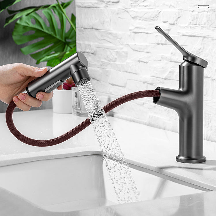 Modern Vessel Sink Faucet Lever Handle with Pull Down Sprayer Clearhalo 'Bathroom Remodel & Bathroom Fixtures' 'Bathroom Sink Faucets' 'Bathroom Sinks & Faucet Components' 'bathroom_sink_faucets' 'Home Improvement' 'home_improvement' 'home_improvement_bathroom_sink_faucets' 7197486