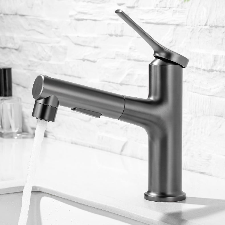 Modern Vessel Sink Faucet Lever Handle with Pull Down Sprayer Clearhalo 'Bathroom Remodel & Bathroom Fixtures' 'Bathroom Sink Faucets' 'Bathroom Sinks & Faucet Components' 'bathroom_sink_faucets' 'Home Improvement' 'home_improvement' 'home_improvement_bathroom_sink_faucets' 7197487