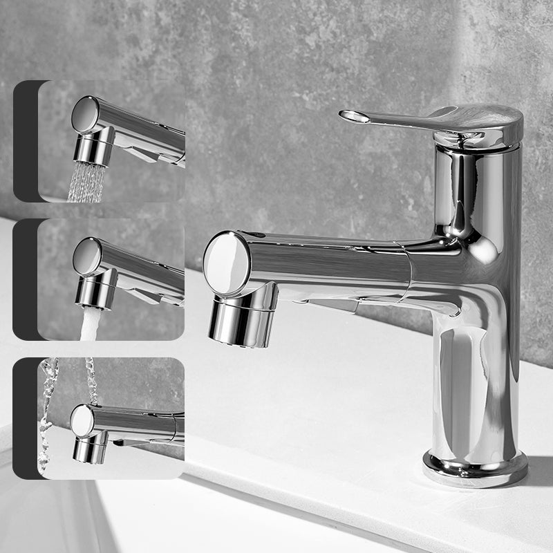 Modern Vessel Sink Faucet Lever Handle with Pull Down Sprayer Chrom Short Clearhalo 'Bathroom Remodel & Bathroom Fixtures' 'Bathroom Sink Faucets' 'Bathroom Sinks & Faucet Components' 'bathroom_sink_faucets' 'Home Improvement' 'home_improvement' 'home_improvement_bathroom_sink_faucets' 7197488