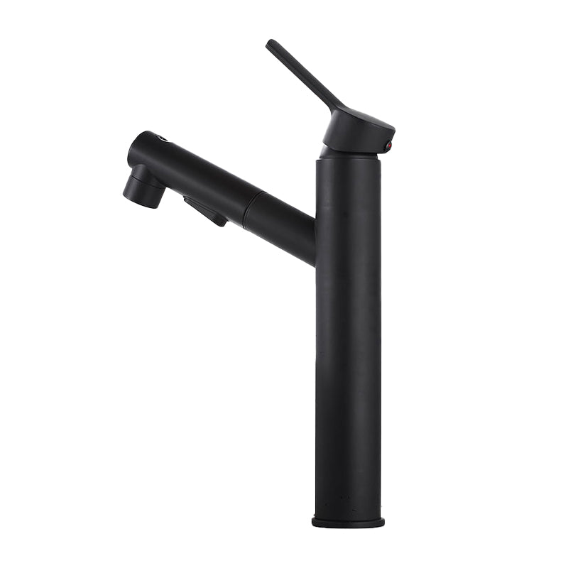 Modern Vessel Sink Faucet Lever Handle with Pull Down Sprayer Schwarz Tall Clearhalo 'Bathroom Remodel & Bathroom Fixtures' 'Bathroom Sink Faucets' 'Bathroom Sinks & Faucet Components' 'bathroom_sink_faucets' 'Home Improvement' 'home_improvement' 'home_improvement_bathroom_sink_faucets' 7197491