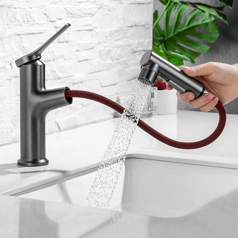 Modern Vessel Sink Faucet Lever Handle with Pull Down Sprayer Clearhalo 'Bathroom Remodel & Bathroom Fixtures' 'Bathroom Sink Faucets' 'Bathroom Sinks & Faucet Components' 'bathroom_sink_faucets' 'Home Improvement' 'home_improvement' 'home_improvement_bathroom_sink_faucets' 7197494