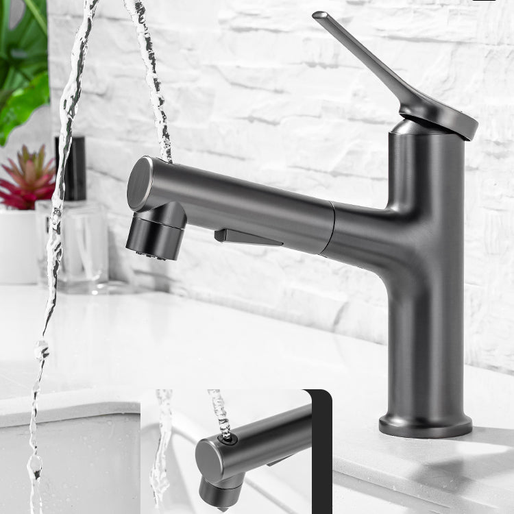 Modern Vessel Sink Faucet Lever Handle with Pull Down Sprayer Clearhalo 'Bathroom Remodel & Bathroom Fixtures' 'Bathroom Sink Faucets' 'Bathroom Sinks & Faucet Components' 'bathroom_sink_faucets' 'Home Improvement' 'home_improvement' 'home_improvement_bathroom_sink_faucets' 7197498