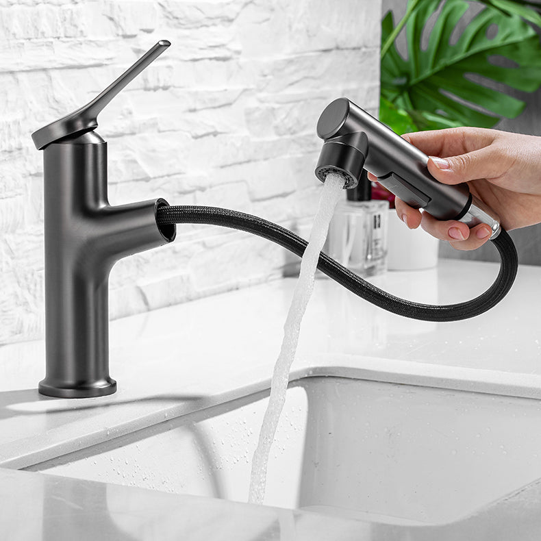 Modern Vessel Sink Faucet Lever Handle with Pull Down Sprayer Clearhalo 'Bathroom Remodel & Bathroom Fixtures' 'Bathroom Sink Faucets' 'Bathroom Sinks & Faucet Components' 'bathroom_sink_faucets' 'Home Improvement' 'home_improvement' 'home_improvement_bathroom_sink_faucets' 7197499