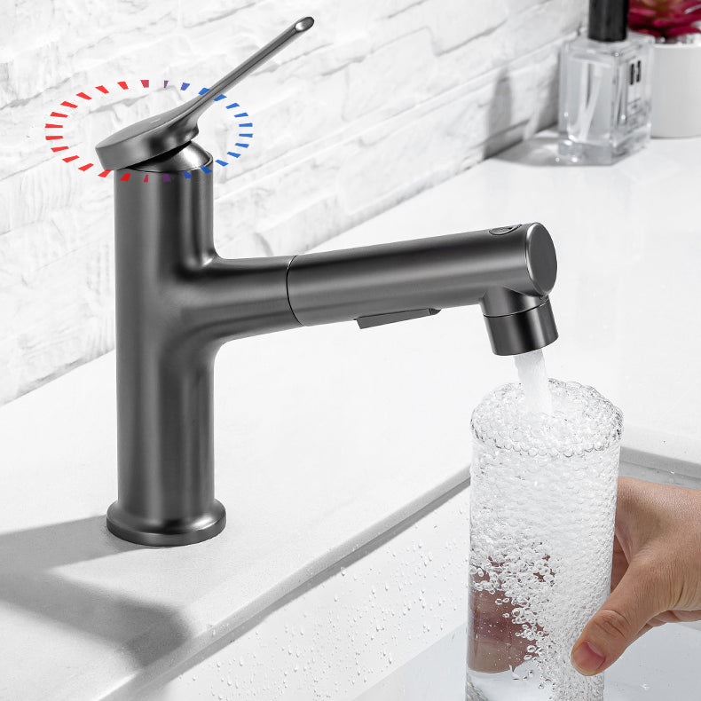 Modern Vessel Sink Faucet Lever Handle with Pull Down Sprayer Clearhalo 'Bathroom Remodel & Bathroom Fixtures' 'Bathroom Sink Faucets' 'Bathroom Sinks & Faucet Components' 'bathroom_sink_faucets' 'Home Improvement' 'home_improvement' 'home_improvement_bathroom_sink_faucets' 7197500