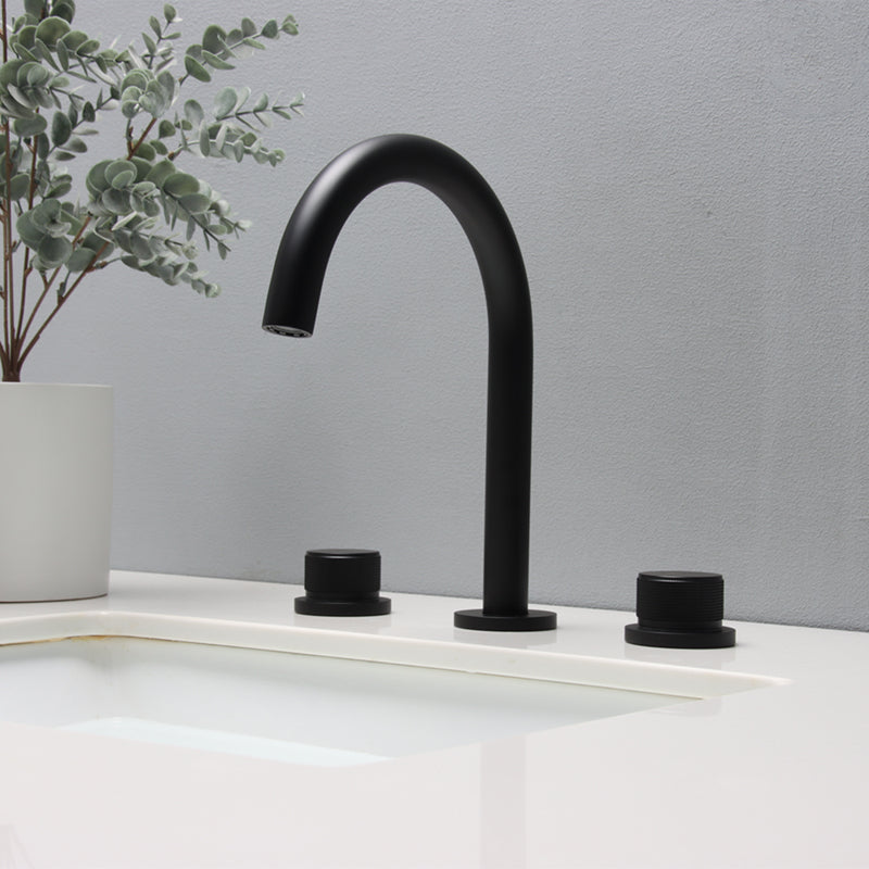 Widespread Bathroom Faucet Knob Handle Swivel Spout High-Arc Faucet Black 2 Handles Clearhalo 'Bathroom Remodel & Bathroom Fixtures' 'Bathroom Sink Faucets' 'Bathroom Sinks & Faucet Components' 'bathroom_sink_faucets' 'Home Improvement' 'home_improvement' 'home_improvement_bathroom_sink_faucets' 7197505