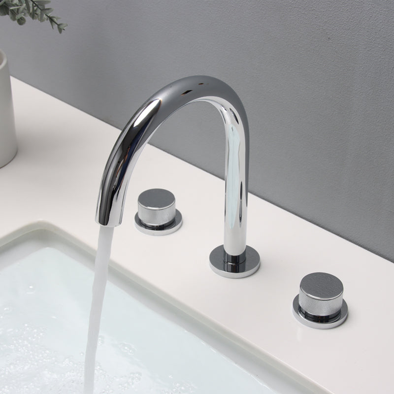 Widespread Bathroom Faucet Knob Handle Swivel Spout High-Arc Faucet Chrome 2 Handles Clearhalo 'Bathroom Remodel & Bathroom Fixtures' 'Bathroom Sink Faucets' 'Bathroom Sinks & Faucet Components' 'bathroom_sink_faucets' 'Home Improvement' 'home_improvement' 'home_improvement_bathroom_sink_faucets' 7197506