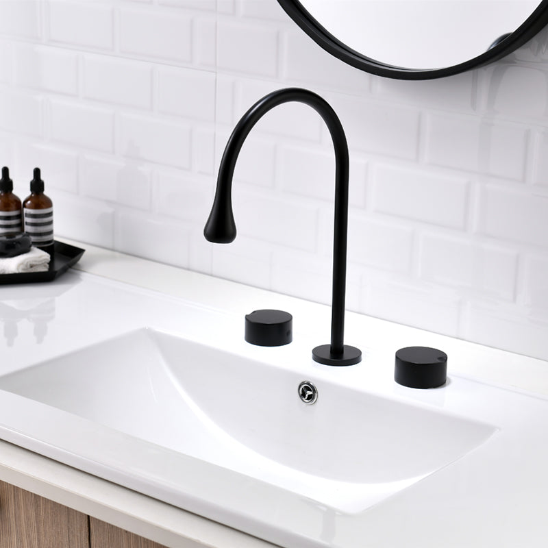 Wide Spread Bathroom Faucet Knob Handles 3 Holes Gooseneck Faucet Black Clearhalo 'Bathroom Remodel & Bathroom Fixtures' 'Bathroom Sink Faucets' 'Bathroom Sinks & Faucet Components' 'bathroom_sink_faucets' 'Home Improvement' 'home_improvement' 'home_improvement_bathroom_sink_faucets' 7197519