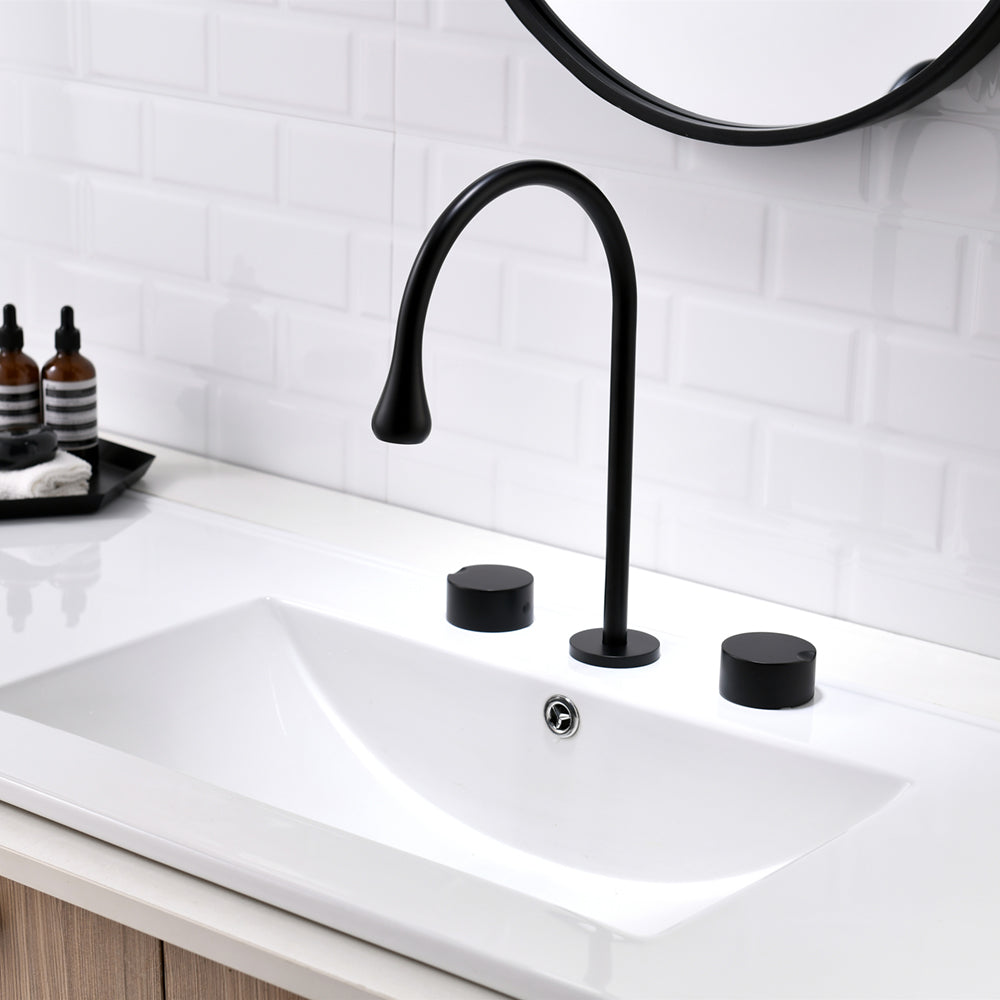 Wide Spread Bathroom Faucet Knob Handles 3 Holes Gooseneck Faucet Clearhalo 'Bathroom Remodel & Bathroom Fixtures' 'Bathroom Sink Faucets' 'Bathroom Sinks & Faucet Components' 'bathroom_sink_faucets' 'Home Improvement' 'home_improvement' 'home_improvement_bathroom_sink_faucets' 7197521