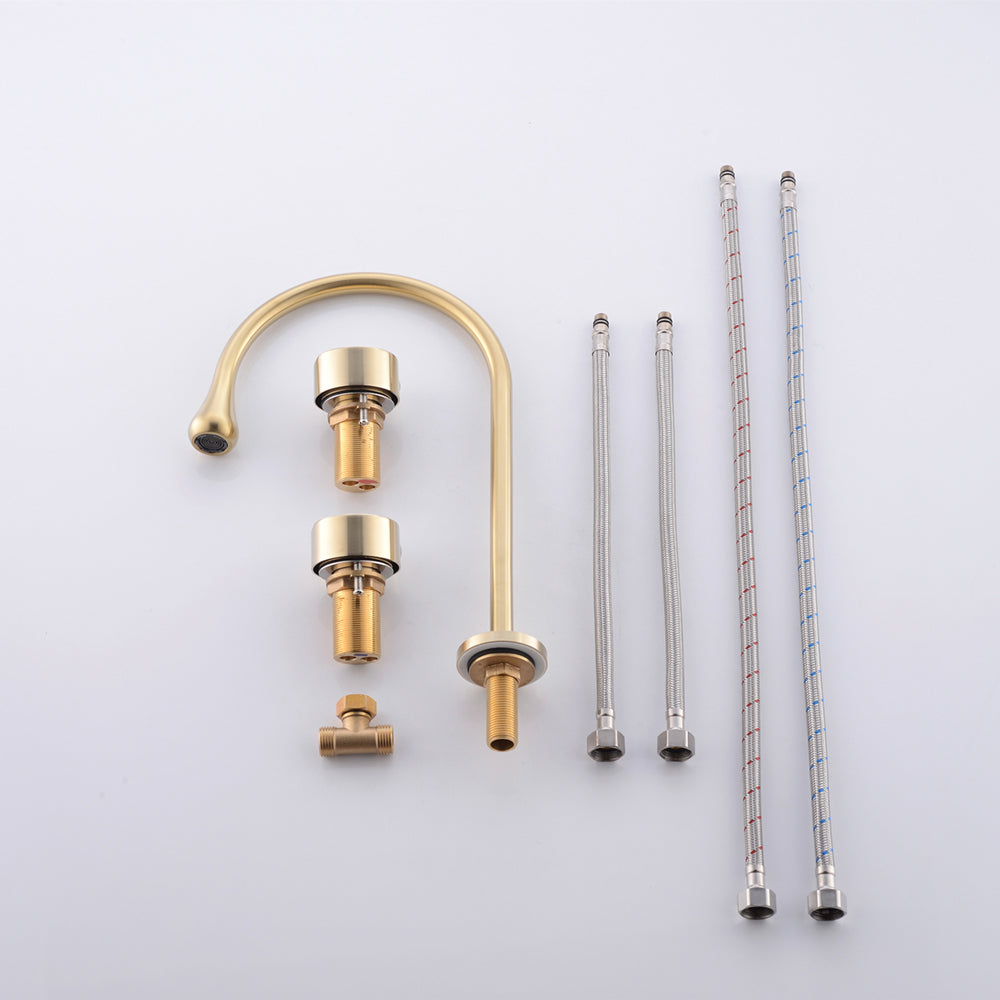 Wide Spread Bathroom Faucet Knob Handles 3 Holes Gooseneck Faucet Clearhalo 'Bathroom Remodel & Bathroom Fixtures' 'Bathroom Sink Faucets' 'Bathroom Sinks & Faucet Components' 'bathroom_sink_faucets' 'Home Improvement' 'home_improvement' 'home_improvement_bathroom_sink_faucets' 7197527
