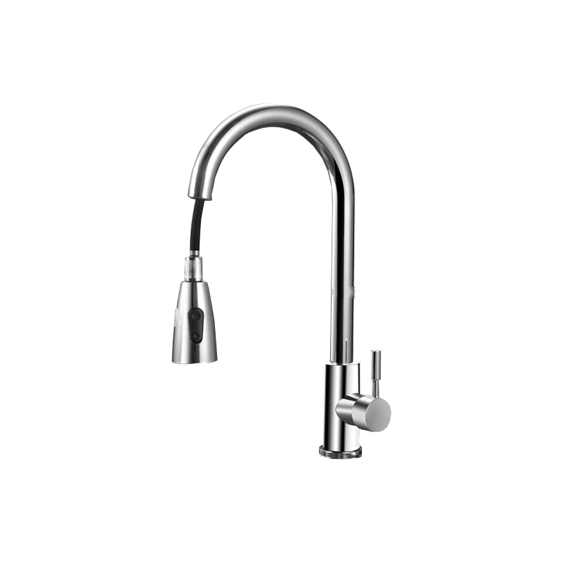 Modern Style Kitchen Faucet 304 Stainless Steel High Arc Pull Down Kitchen Faucet Silver Pull out & Cold and Hot Faucet Supply Lines Included Clearhalo 'Home Improvement' 'home_improvement' 'home_improvement_kitchen_faucets' 'Kitchen Faucets' 'Kitchen Remodel & Kitchen Fixtures' 'Kitchen Sinks & Faucet Components' 'kitchen_faucets' 7197588